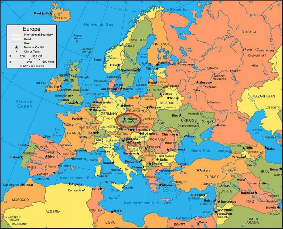 Europa-Karte zeigt, Prag